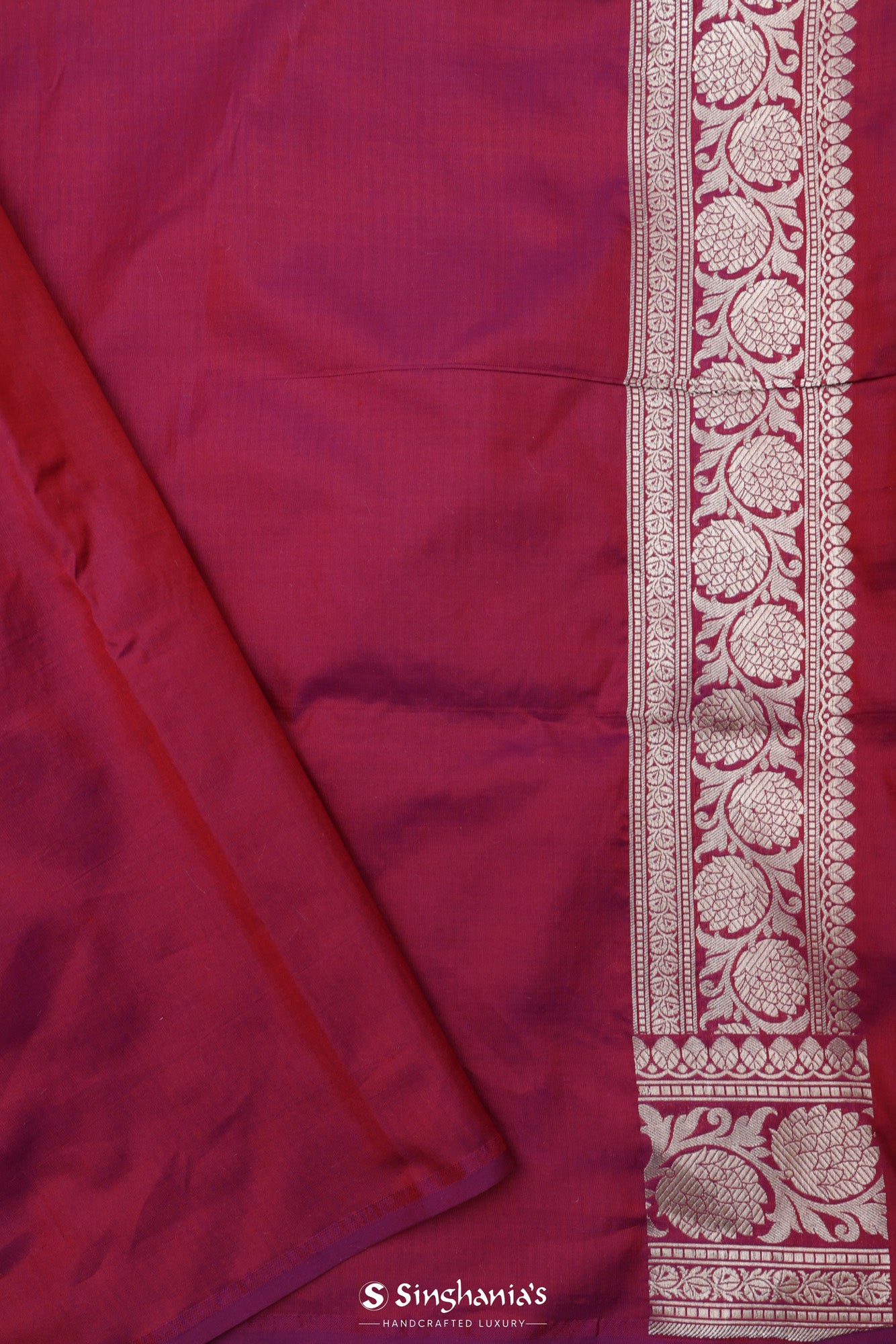 Majestic Maroon Banarasi Silk Saree With Floral Jaal Weaving