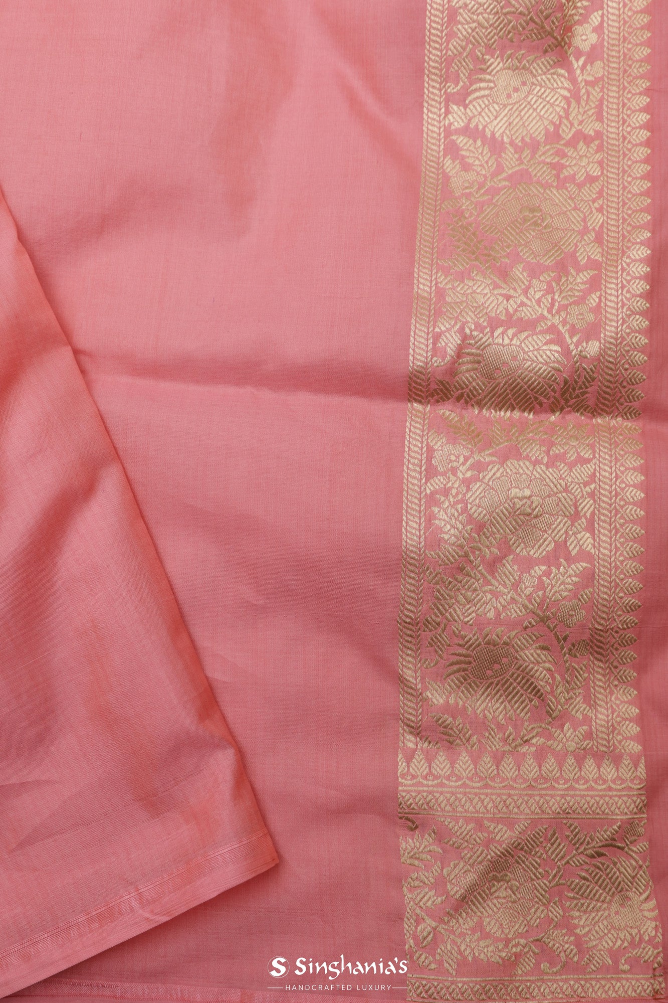 Thulian Pink Banarasi Silk Saree With Floral Jaal Weaving