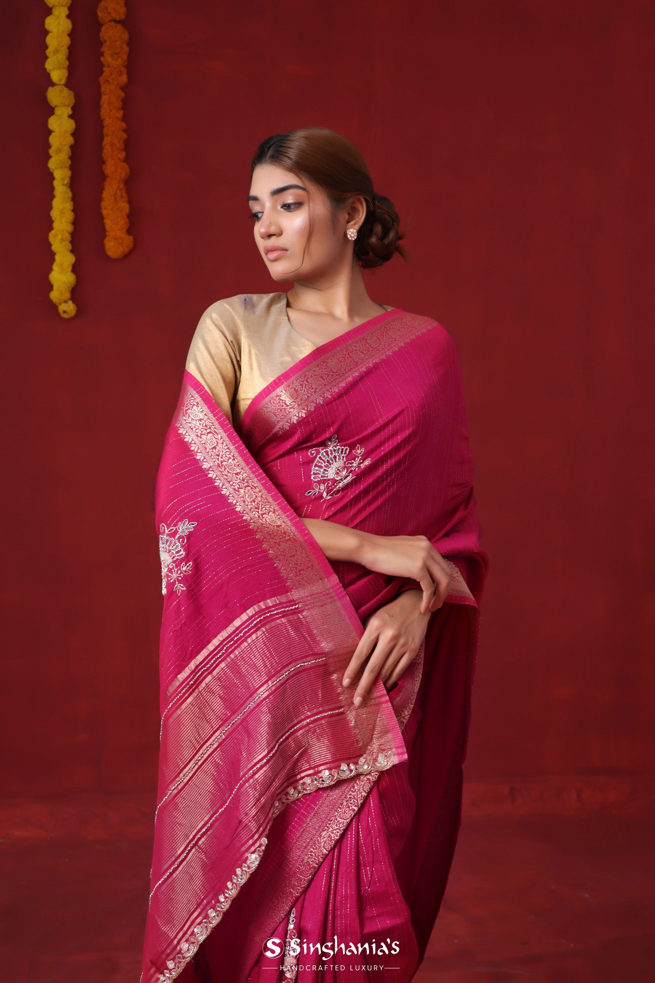 Adhesive Rani Pink Soft Silk Saree With Gossamer Blouse Piece – digisilk