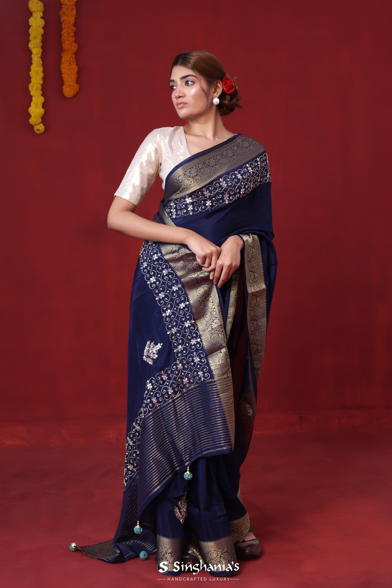 Buy Radiant Fashion Women Gold Blue Cotton Silk Saree with Blouse Piece  Online at Best Prices in India - JioMart.