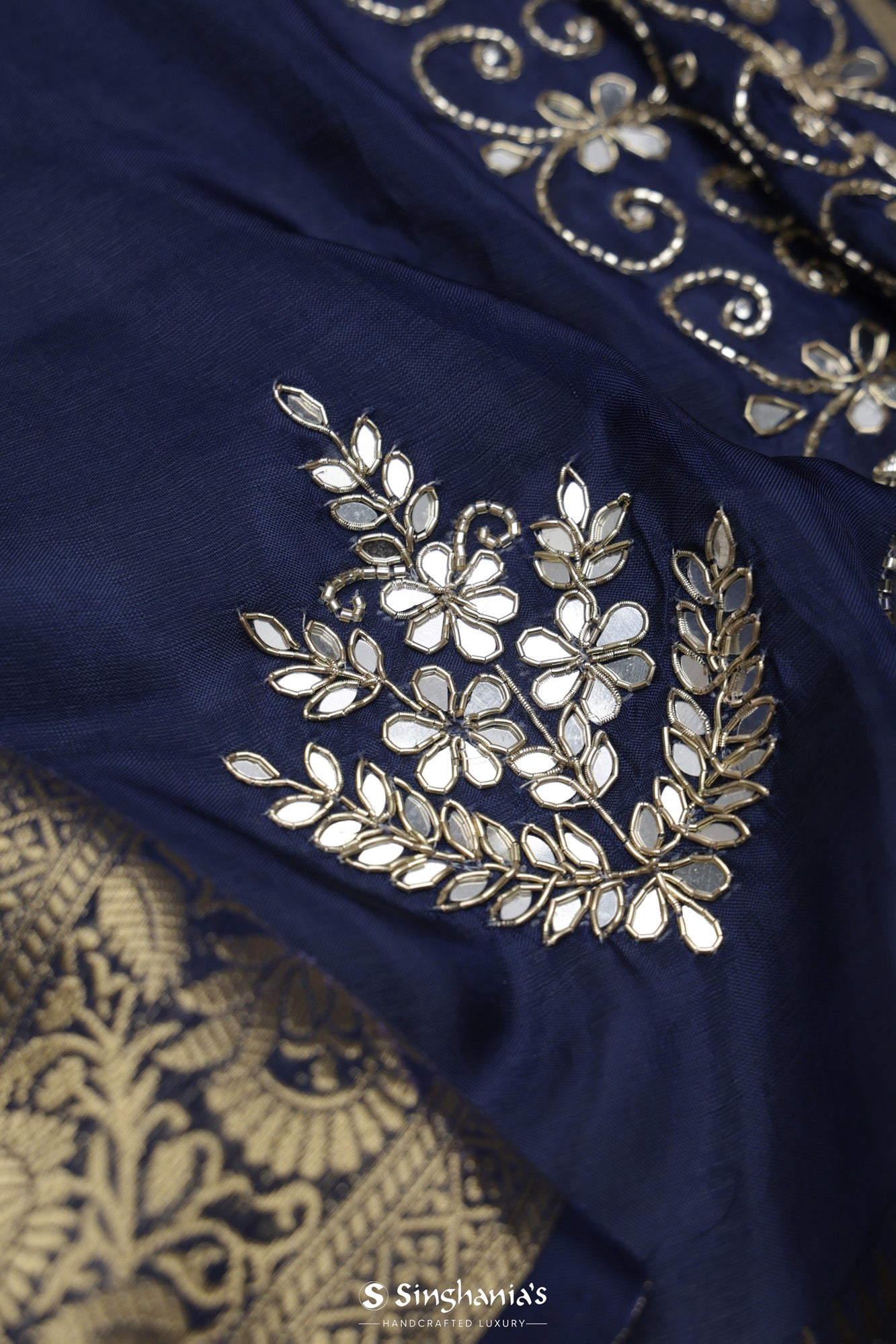 Deep Blue Soft Silk Saree With Floral Buttas