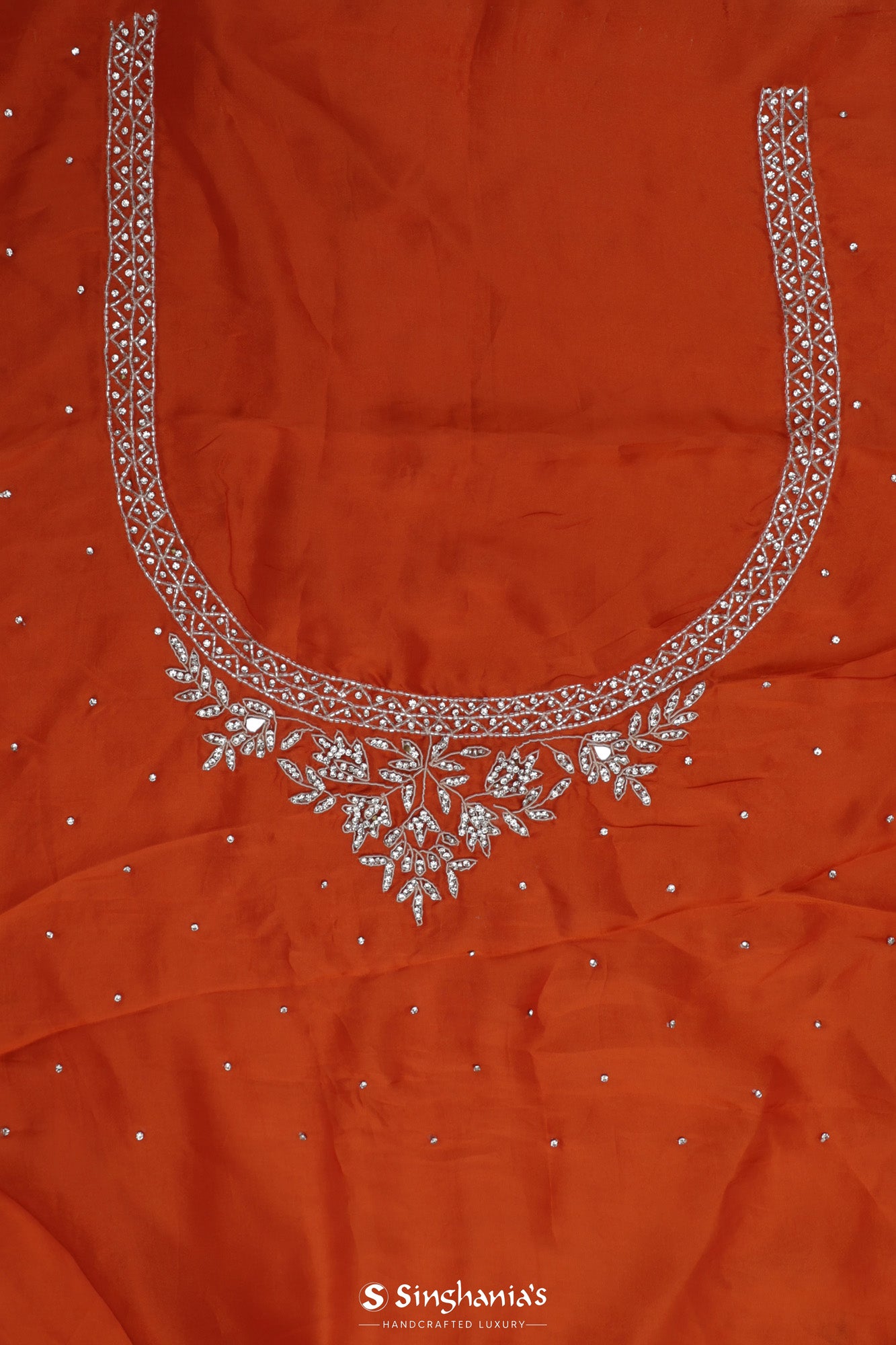 Ruby Red Handcrafted Satin Saree With Floral Butti
