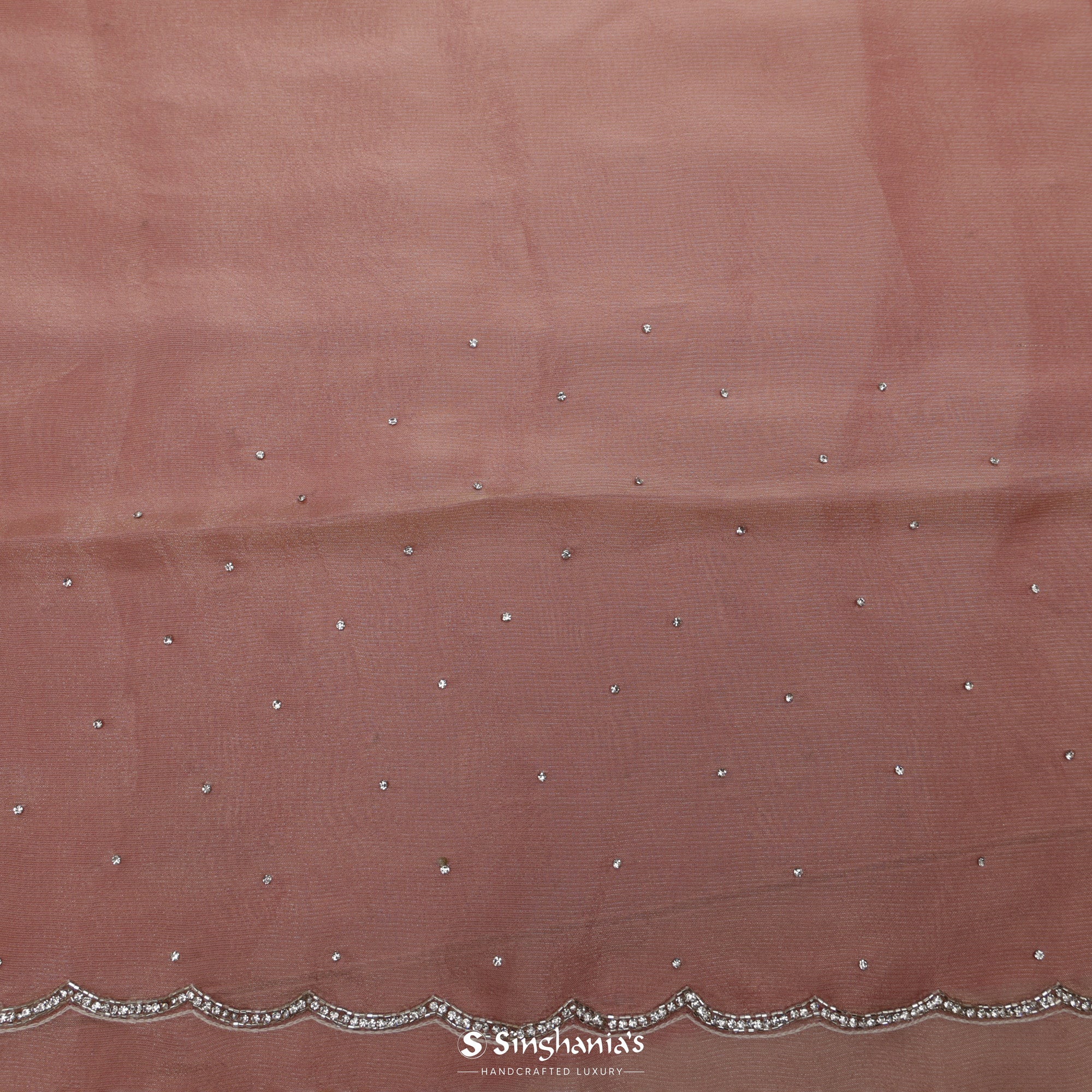 Pink-Peach Tissue Organza Saree With Hand Embroidery