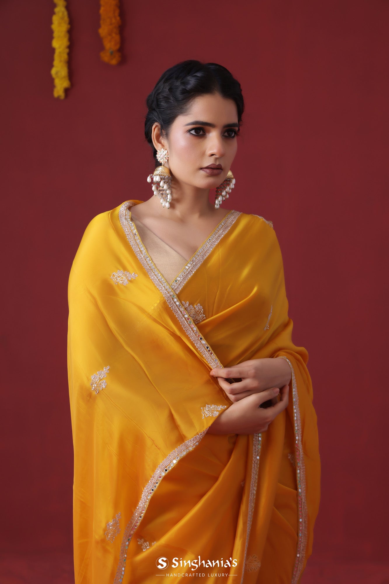 Yellow Color Dola Silk Fabric Weaving Work Saree With Contrast Blouse