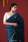Capital Blue Handcrafted Satin Saree With Floral Butti