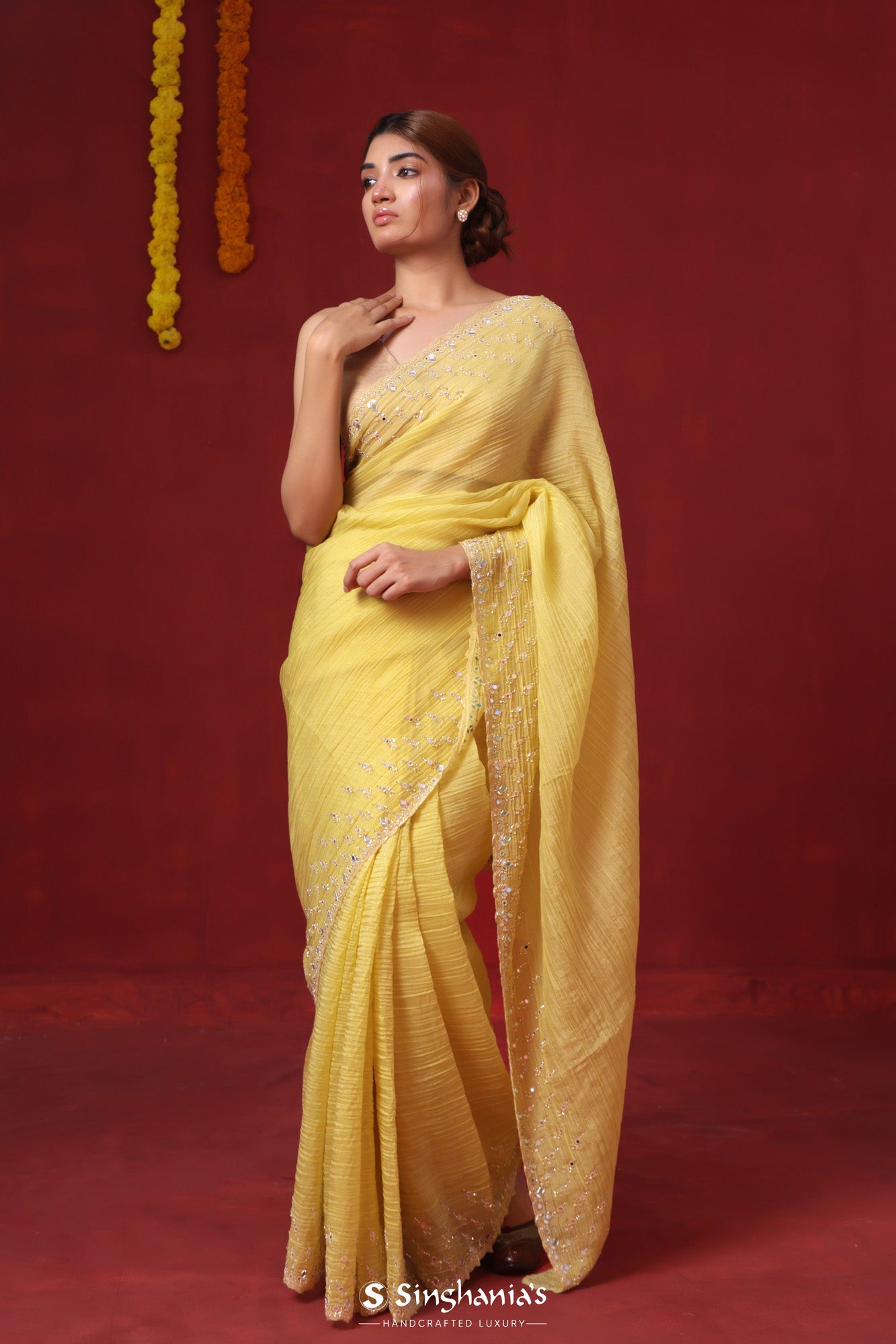 Beautiful Designer Trirath Haldi Patola Silk Saree