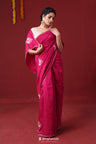 Ruby Pink Handwork Satin Saree With Floral Butta