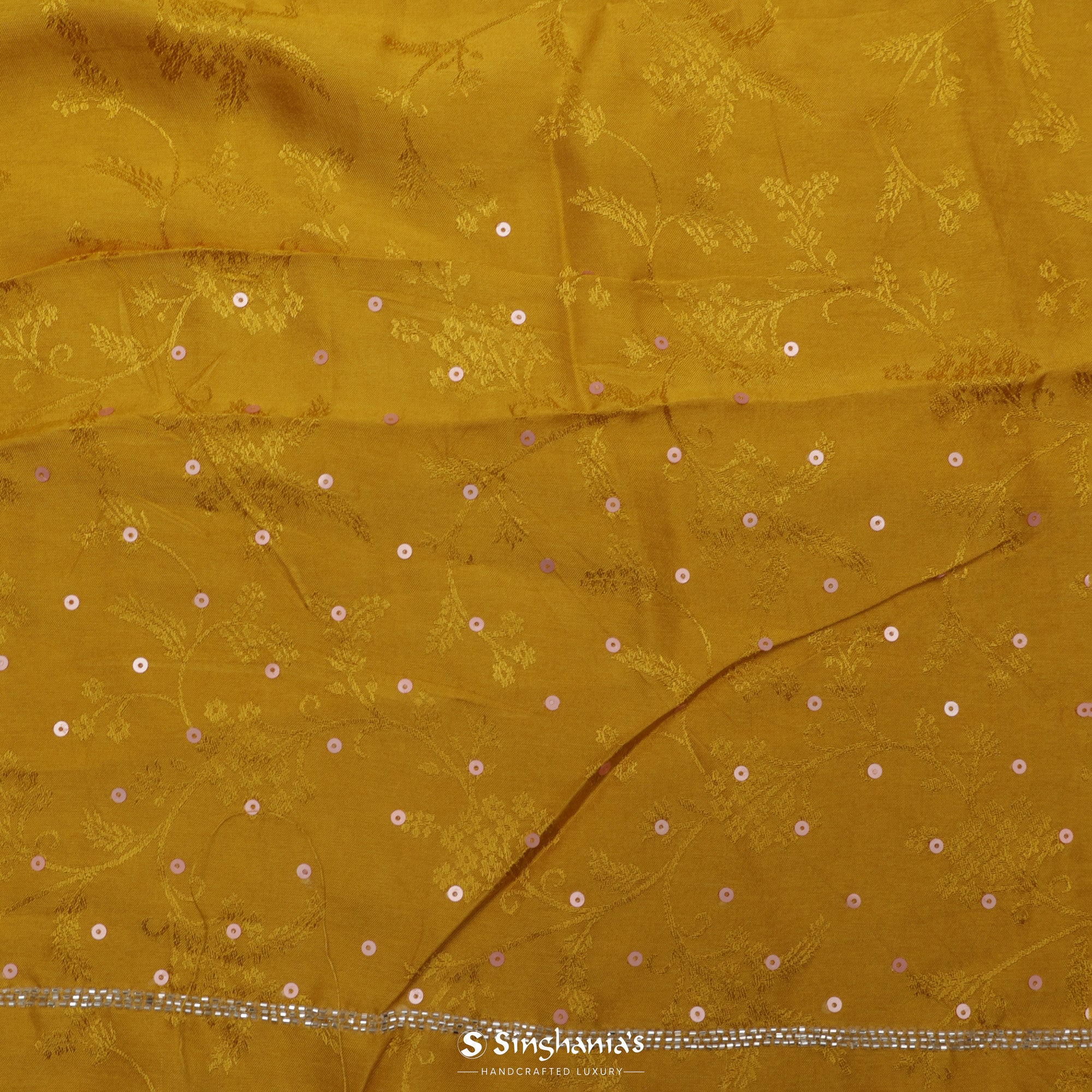 Canary Yellow Modal Satin Saree With Hand Embroidery