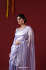 Blue Lilac Tissue Organza Saree With Embroidery Border