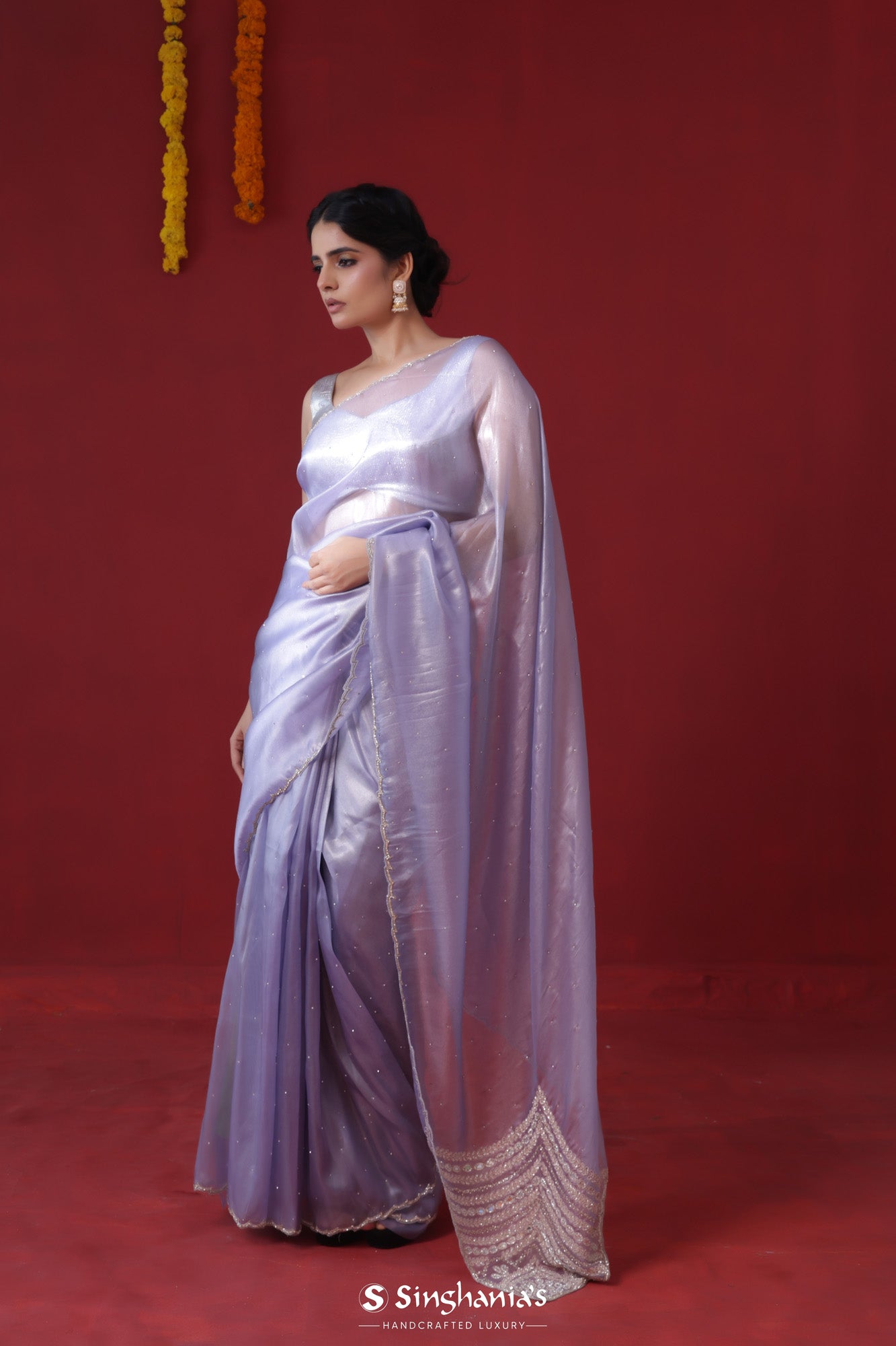 Blue Lilac Tissue Organza Saree With Embroidery Border