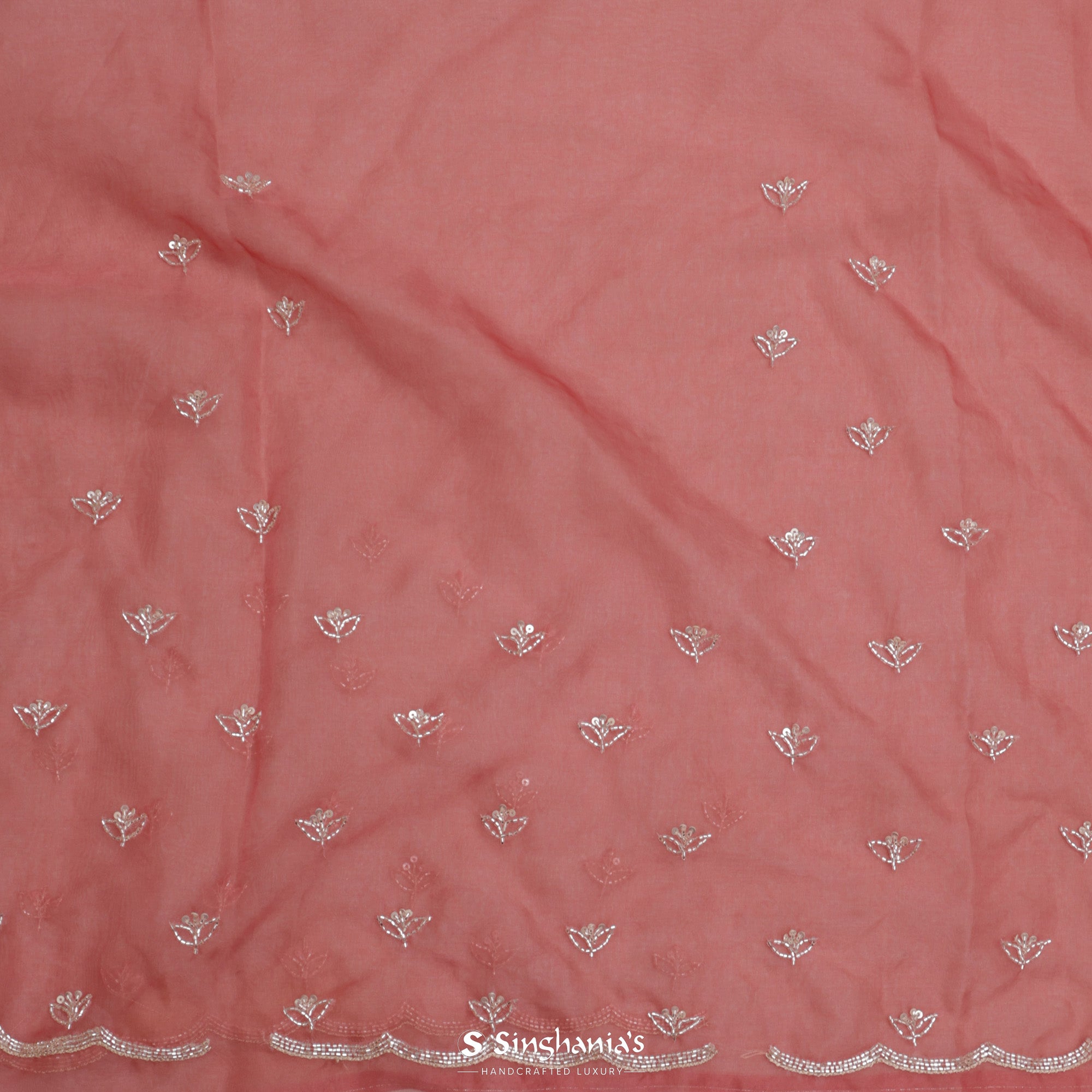 Chestnut Pink Organza Saree With Hand Embroidery