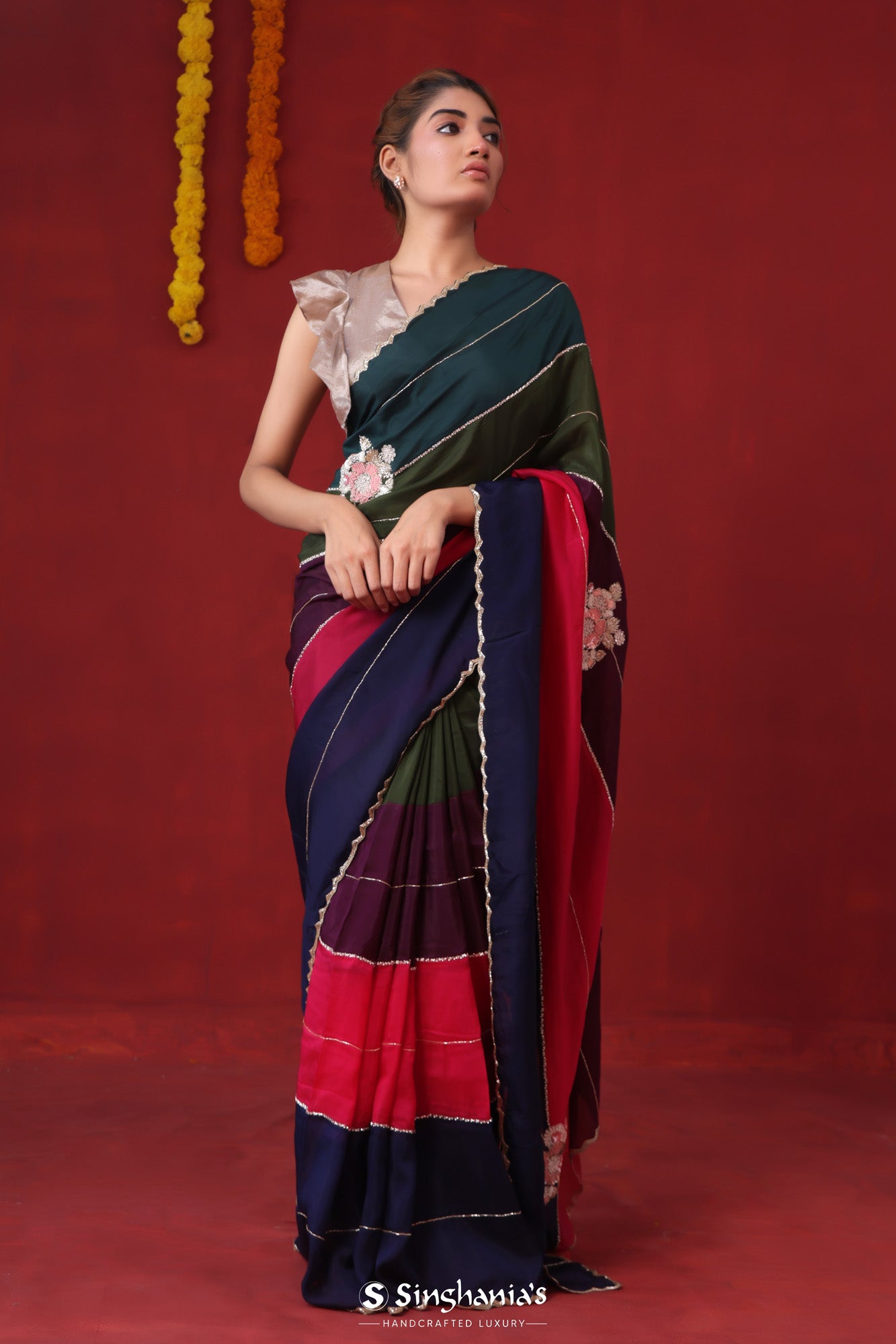 Buy Mustard Kora Silk Saree With Multi-Color Thread Work KALKI Fashion India