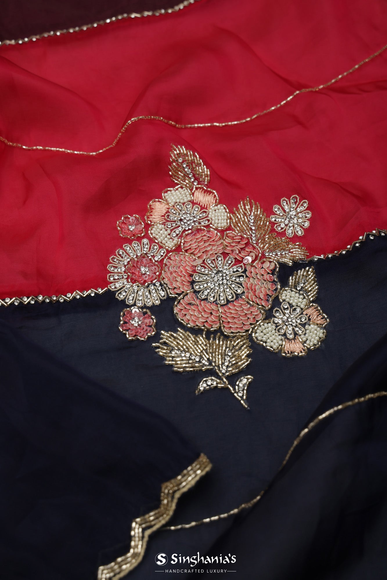Dark Multi Color Silk Saree With Hand Embroidery