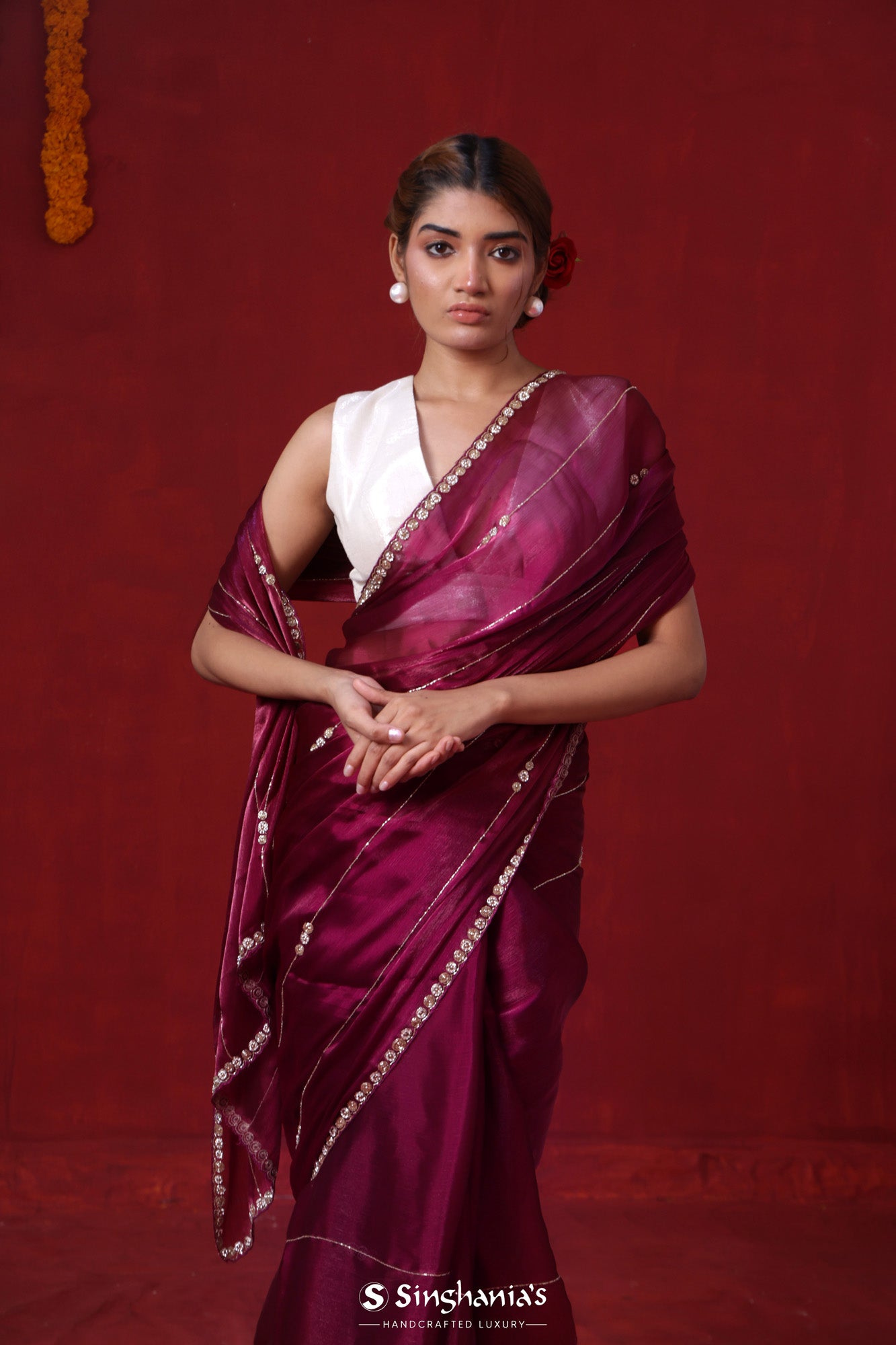 Buy Party Wear Maroon Sequins Work Georgette Saree Online From Surat  Wholesale Shop.