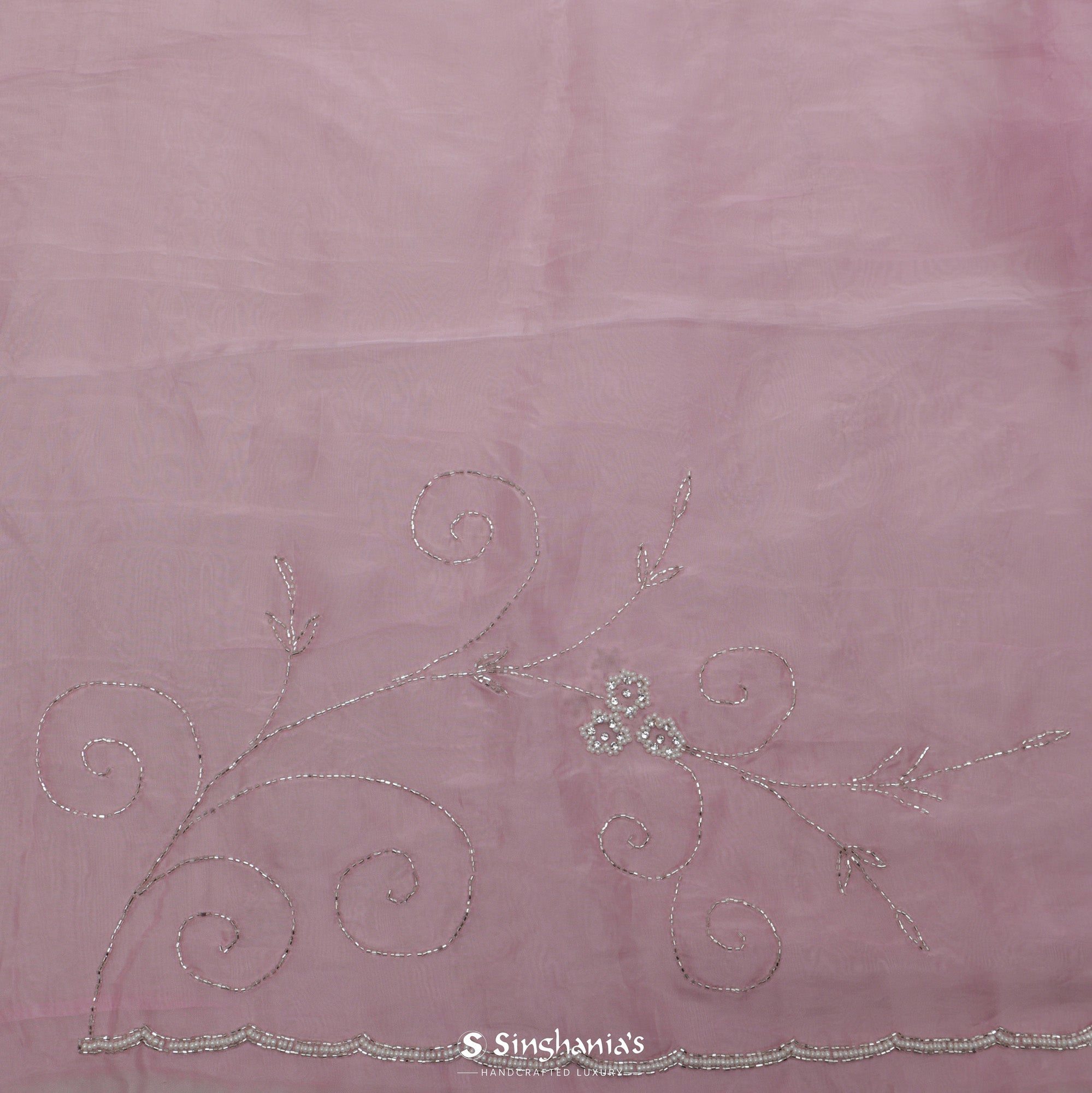 Lemonade Pink Organza Saree With Hand Embroidery