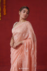 Peach Organza Saree With Hand Embroidery