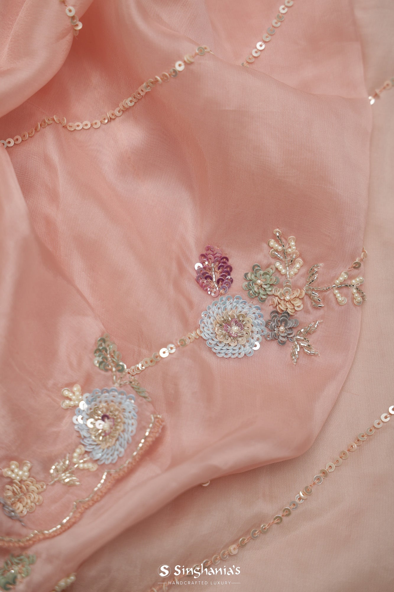 Baby Pink Organza Saree With Hand Embroidery