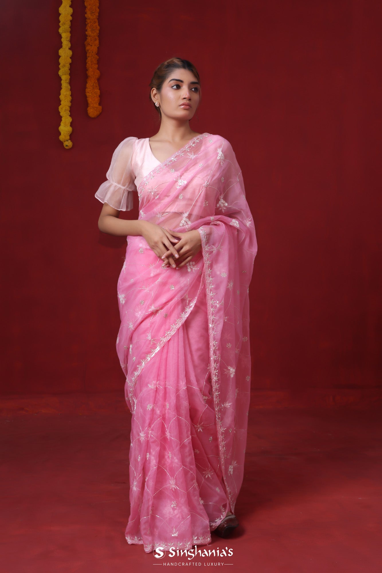 Kanchipuram Silk Brocade Baby Pink Saree | Kankatala