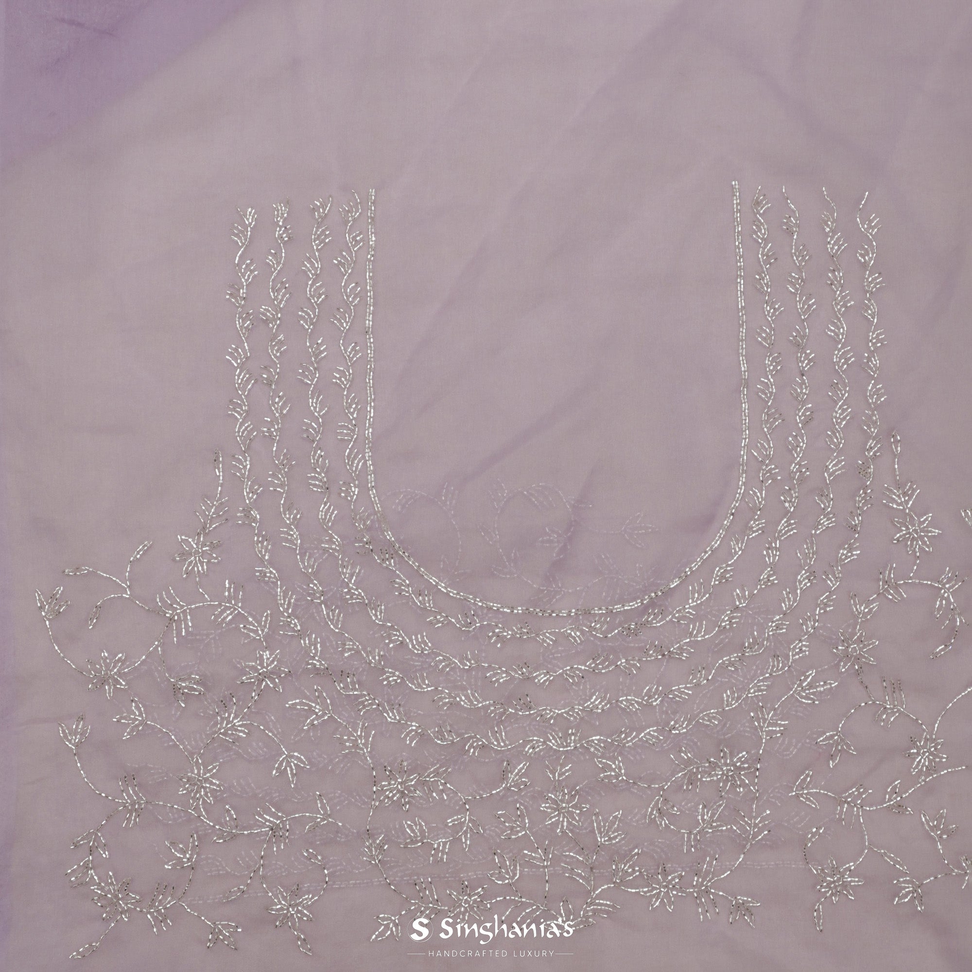 Mauve Tissue Organza Saree With Hand Embroidery