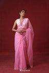 Taffy Pink Tissue Organza Saree With Hand Embroidery