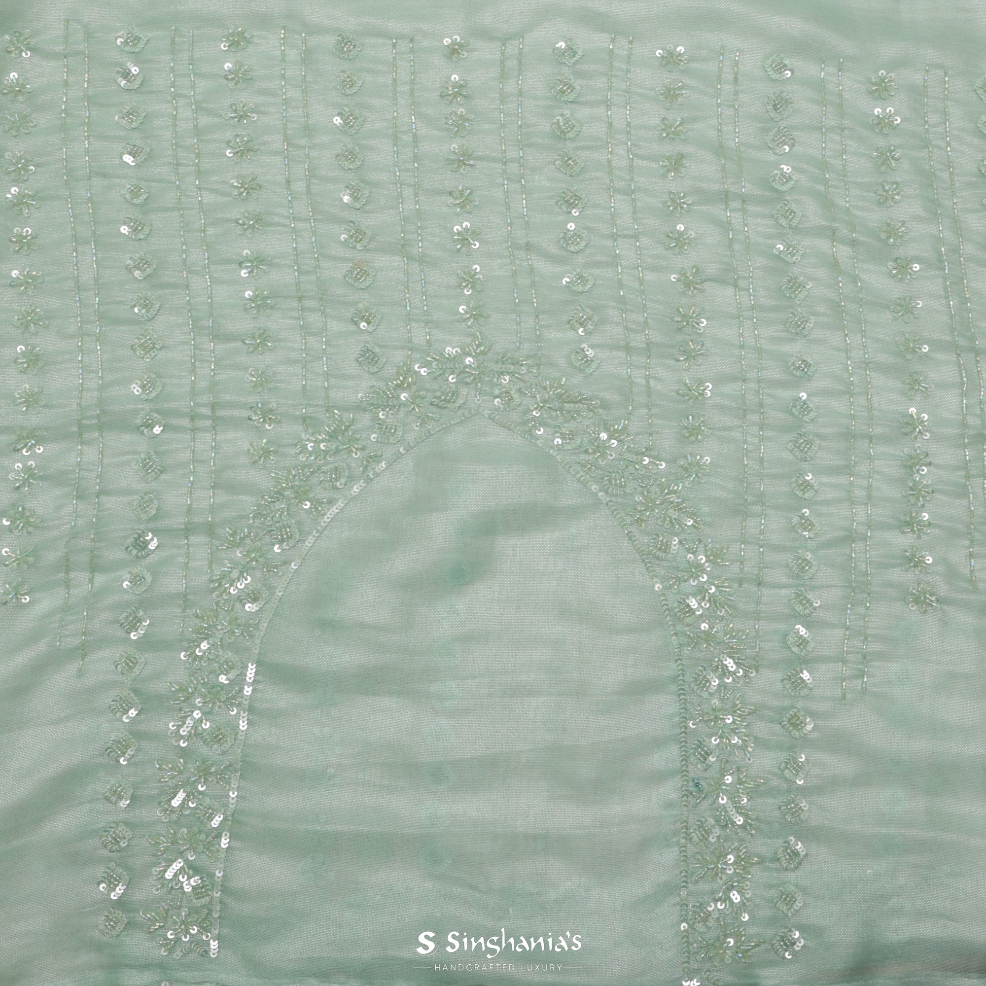 Pastel Aqua Blue Tissue Organza Saree With Hand Embroidery