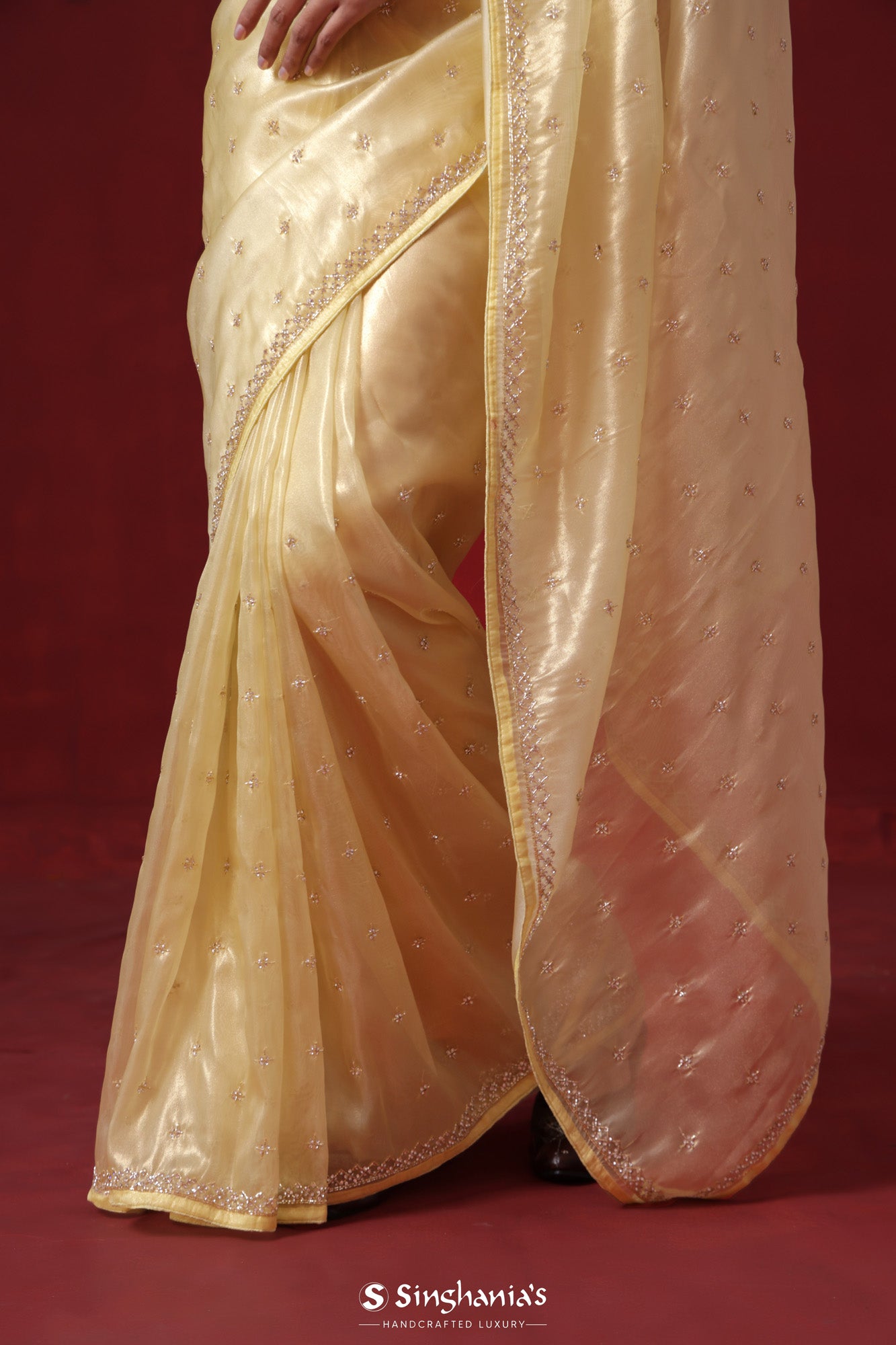 Sunlit Yellow Tissue Organza Saree With Hand Embroidery
