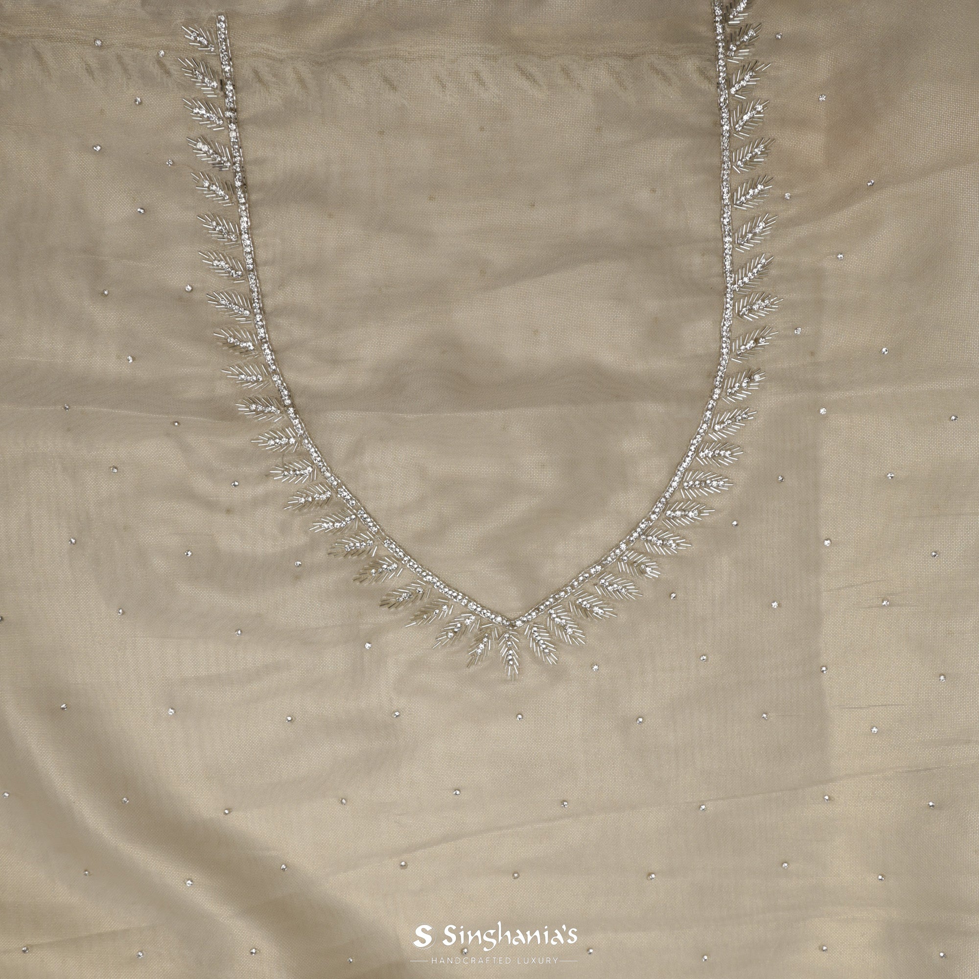 Rose White Tissue Organza Saree With Hand Embroidery
