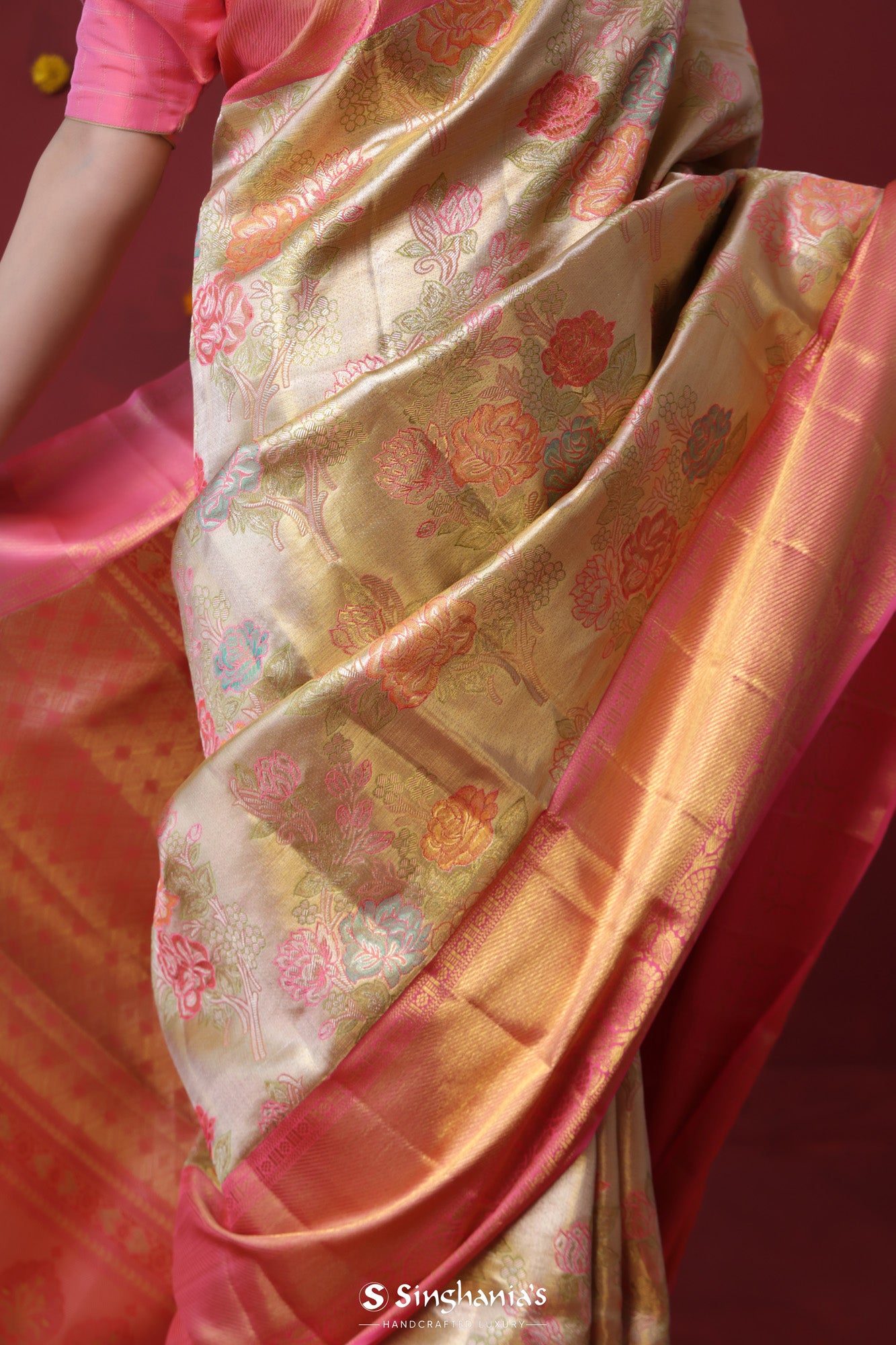 Bright Gold Tissue Kanjivaram Saree With Contrast Big Border
