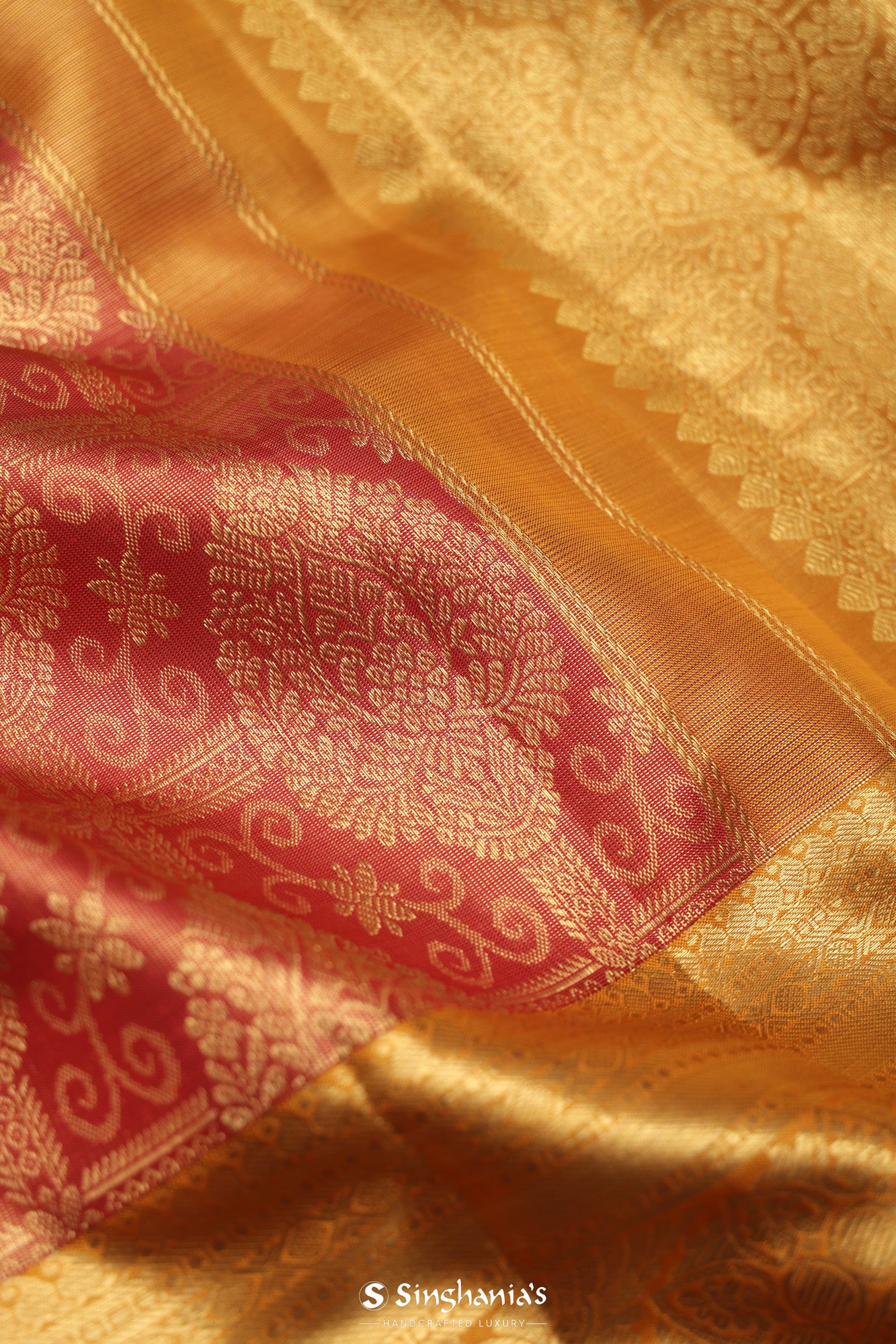 Persian Red Tissue Kanjivaram Saree With Floral Jaal Weaving