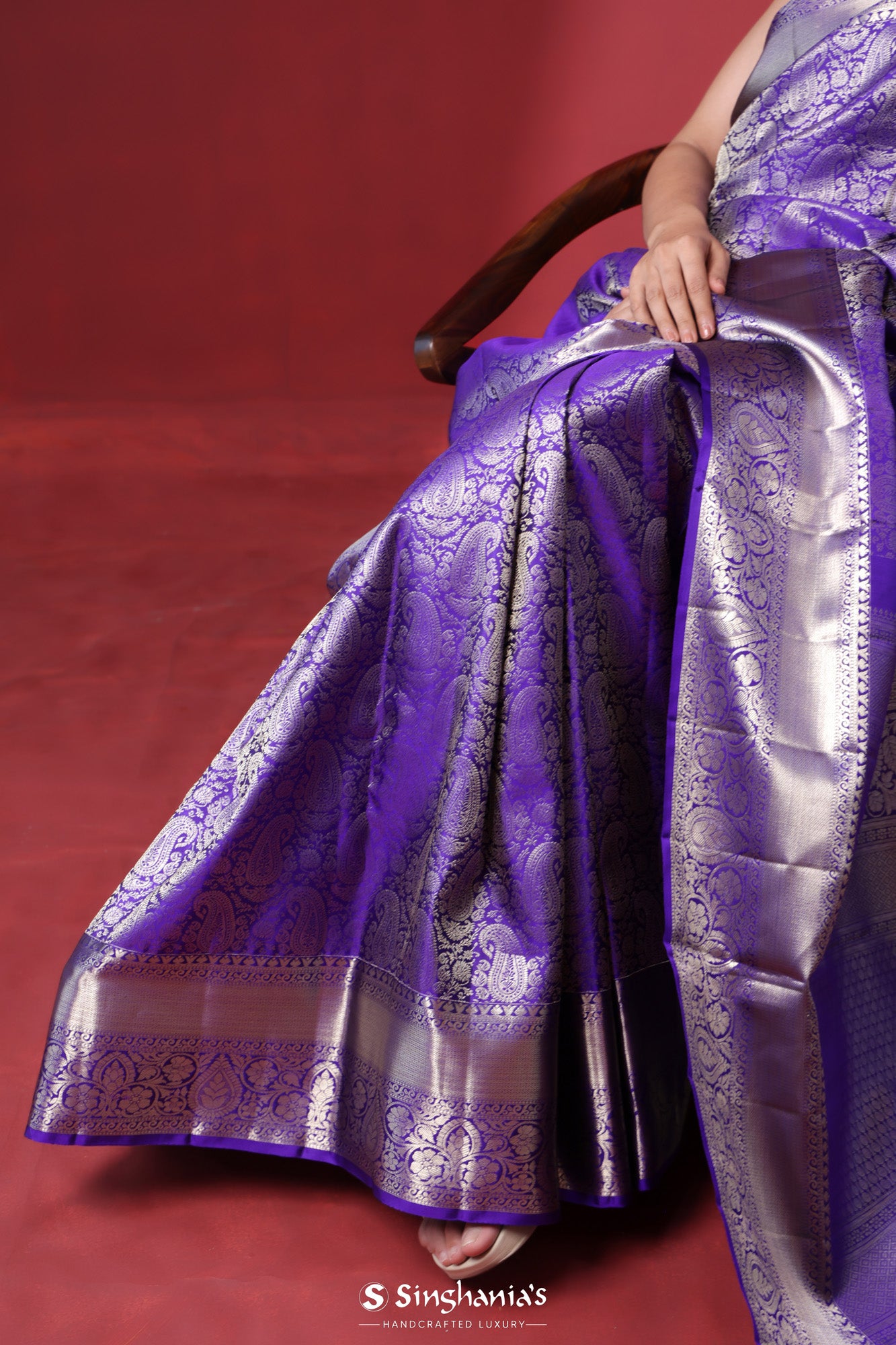 Blue Violet Kanjivaram Silk Saree With Floral-Paisley Weaving