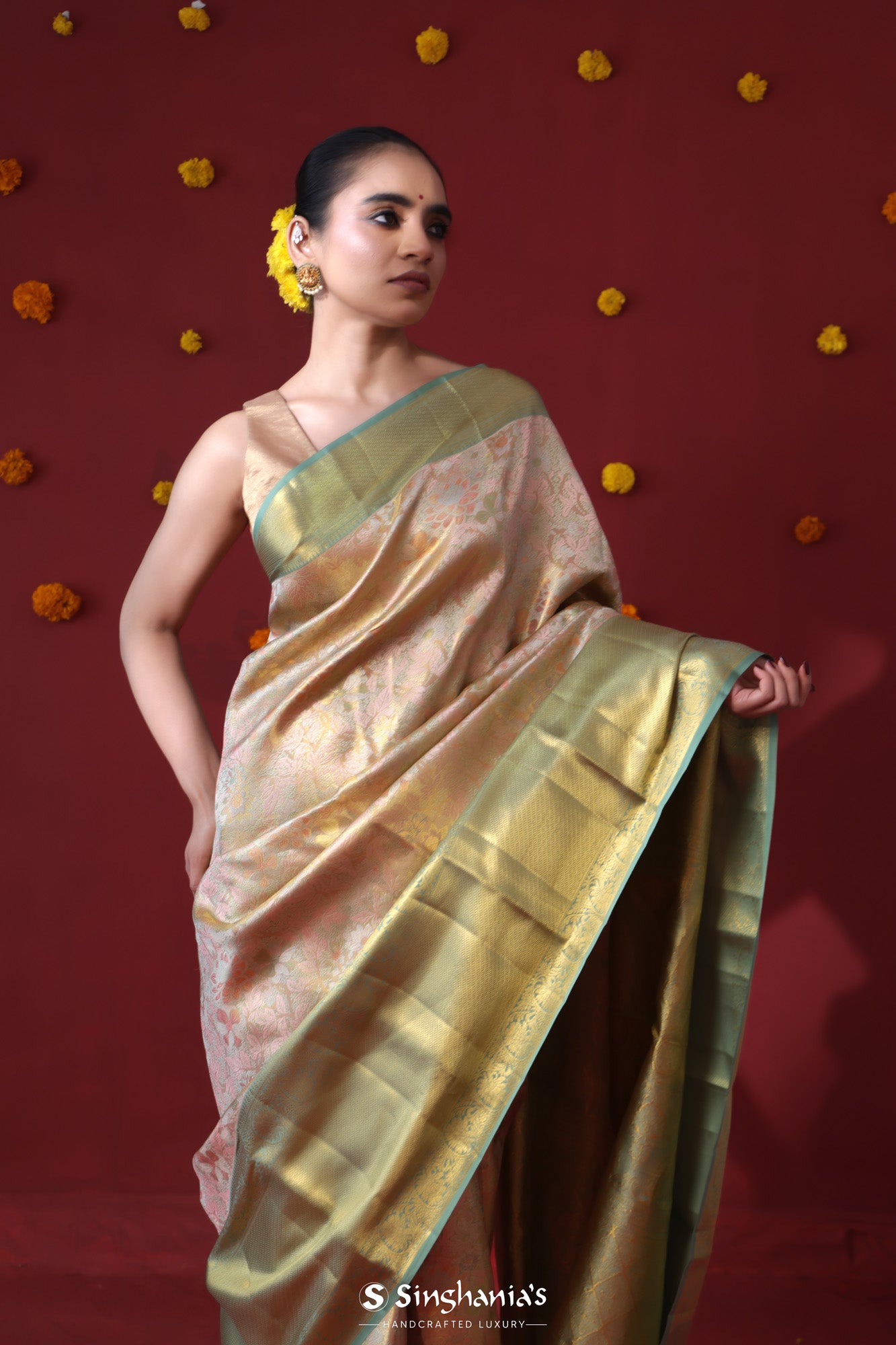 Blue Yellow Tissue Base Kanjivaram Silk Saree – StylebyPanaaash