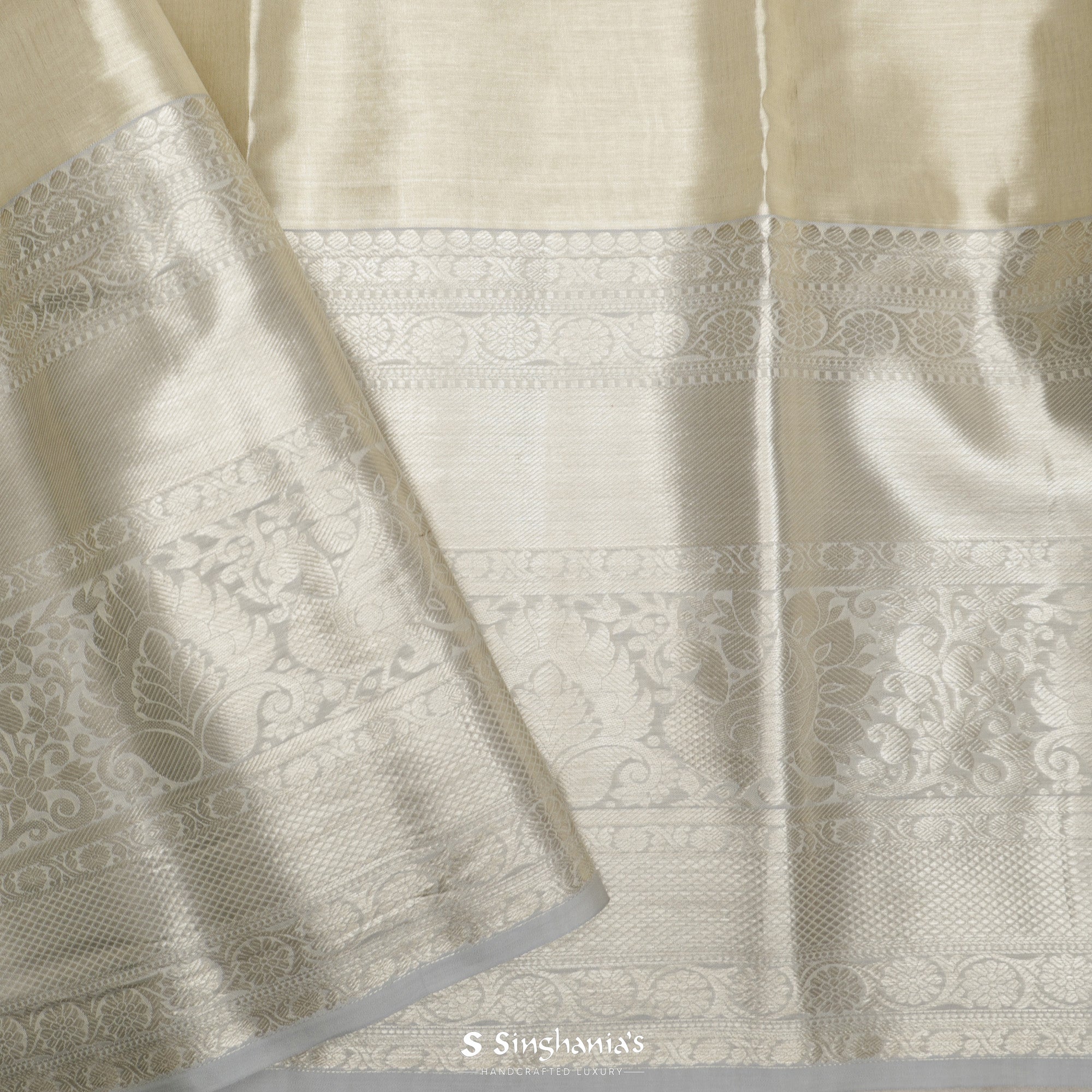 Olive Grey Tissue Kanjivaram Saree With Floral Weaving