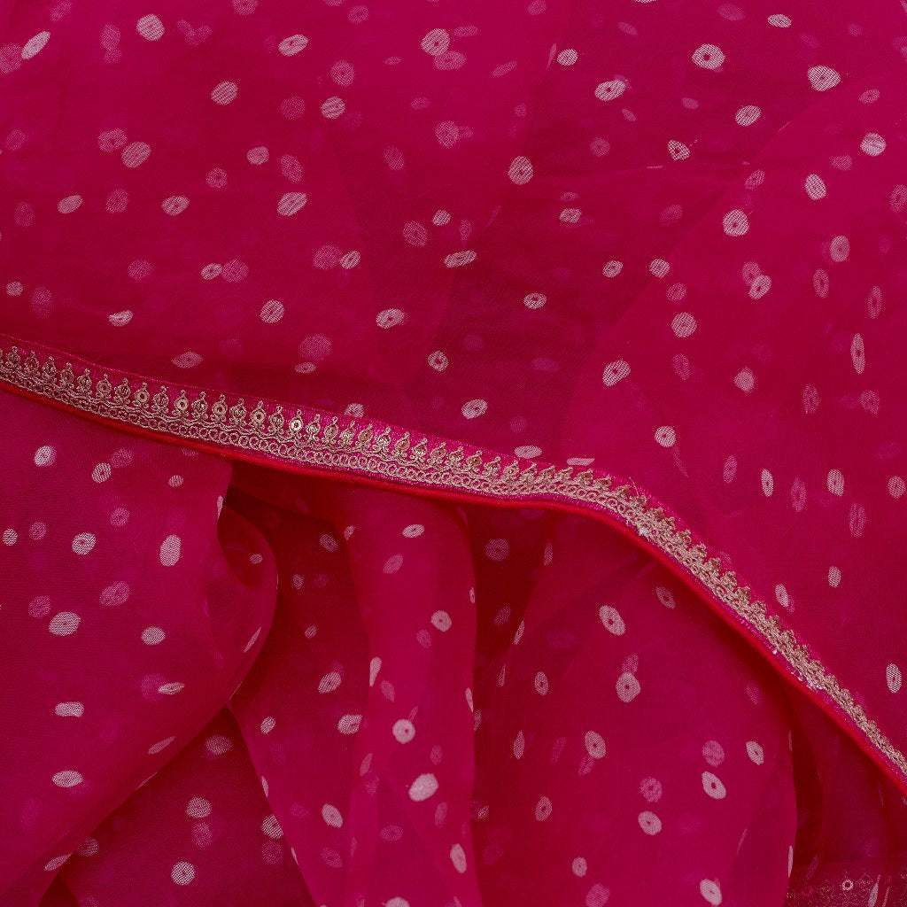 Fuschia Pink Organza Bandhini Printed Saree - Singhania's